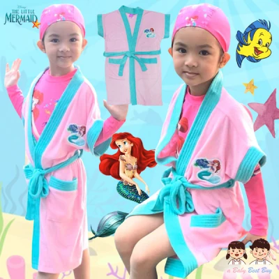 Swimming Cover Wear for Gril Disney Ariel ชุดคลุมว่ายน้ำ เด็กผู้หญิง สีชมพูคาดเขียว สุดน่ารัก ผ้าดี