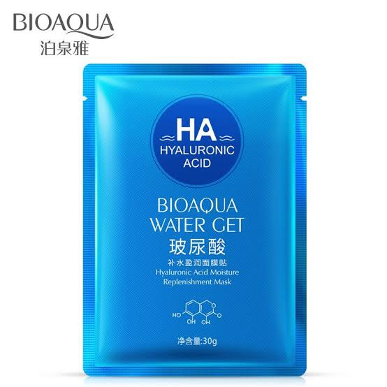 **พิเศษซื้อ 10 ฟรี 1แผ่น** มาส์กหน้าไฮยาลูรอน  BIOAQUA HA WATER GET MASK 30 g. มาส์กให้ความชุ่มชื้น ผิวฟู อิ่มน้ำ หน้าเนียนใส