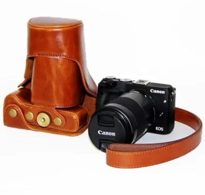 Classic PU Leather Camera Case Bag Protective Pouch with Shoulder Strap for Canon M3 (0862 น้ำตาล)