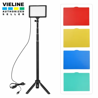 Andoer USB LED Video Light Kit Photography Lighting 3200K-5600K 120pcs Beads 14-level Dimmable with 148cm/58in Adjustable Height Tripod Stand 5pcs White/ Red/ Yellow/ Green/ Blue Filters Triple Cold Shoe Mount for Video Live Streaming