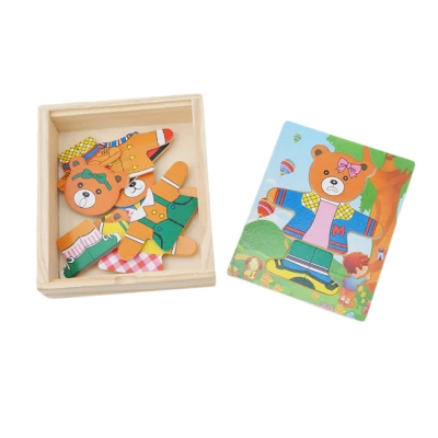 5 Kinds Baby Kids Wooden Toys Dress Up Bear Dressing Jigsaw Puzzle Kids Dress Changing Educational Montessori Toys Children Gift