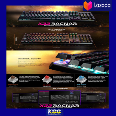 KEYBOARD (คีย์บอร์ด) NUBWO X-LUTION X32 RACNAR (BLACK) (RGB LED) [BLUE SWITCH] (EN/TH)