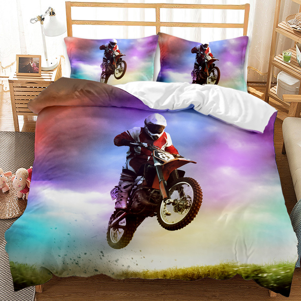 Motorbike Duvet Cover Set Motocross Rider Racing Motorcycle Dirt Bike