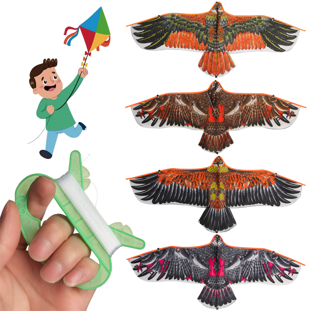 MILDNESS DIGITAL GOODS Outdoor Sports DIY 30 Meter Kite Line Family Trips Flying Bird 1.1m Kite Flat Eagle Toy