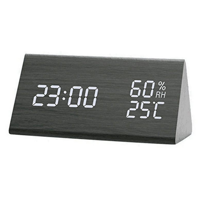 Alarm Clock Digital Wood LED Table Clock with Humidity and Temperature Display USB Power Connection