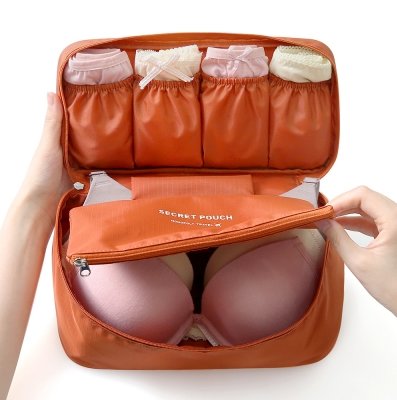 H2shop  กระเป๋าใส่ชุดชั้นใน Travel Bra Underwear Pouch Luggage Organizer Hand Tote Cosmetic Bag  (สีอิฐ)
