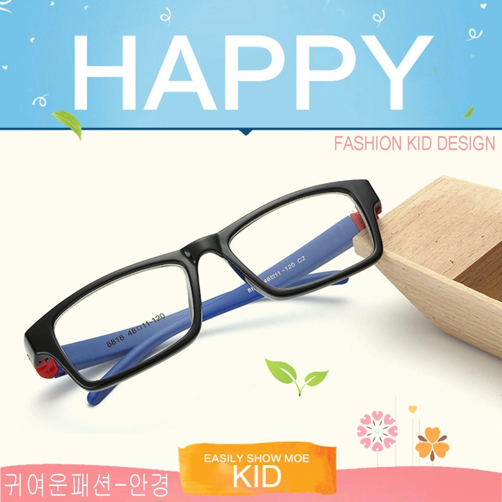 แว่นตาเกาหลีเด็ก Fashion Korea Children แว่นตาเด็ก รุ่น 8818 C-2 สีดำขาน้ำเงิน กรอบแว่นตาเด็ก Rectangle ทรงสี่เหลี่ยมผืนผ้า Eyeglass baby frame ( สำหรับตัดเลนส์ ) วัสดุ PC เบา ขาข้อต่อ Kid leg joints Plastic Grade A material Eyewear Top Glasses