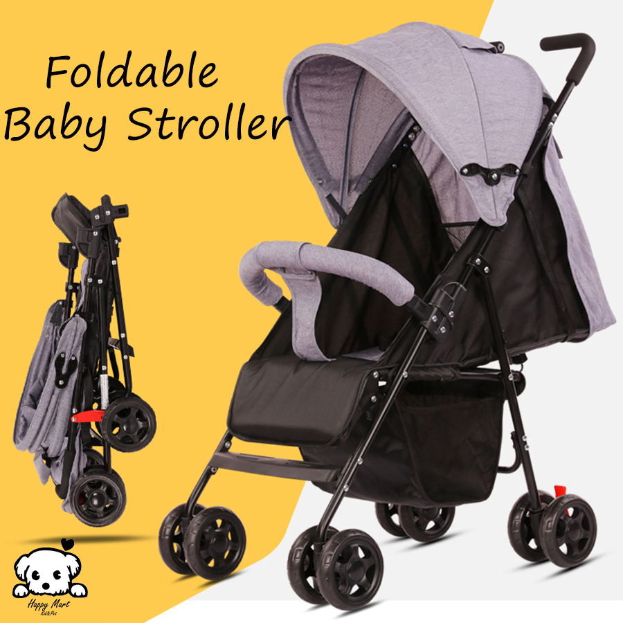 รถเข็นเด็ก เข็นหลัง ปรับ 3 ระดับ นั่ง/เอน/นอน 170 องศา Baby trolley รับน้ำหนักได้มากถึง 50 kg โครงเหล็ก SGS Foldable baby stroller happymart