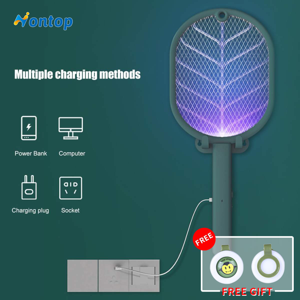 ไม้ตียุงไฟฟ้า ไม้ช็อตยุงไฟฟ้าเครื่องดักยุง  2021 Hot Sale Handheld Racket Insect Fly Bug Wasp 2 in 1 UV LED Household Electric Mosquito Swatter ที่ดักยุงไฟฟ้​​ามีการรับประกั