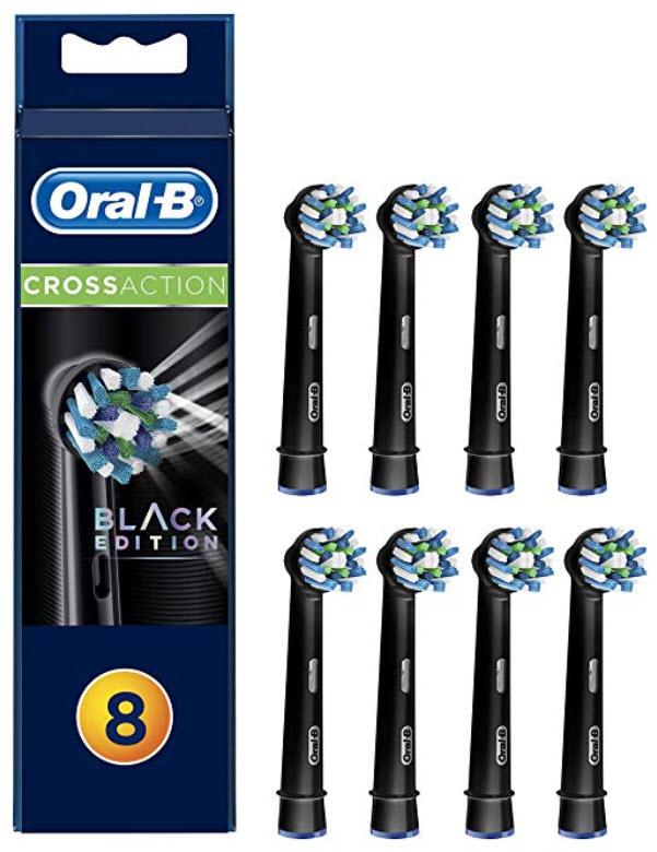 Oral-B CrossAction Black Toothbrush Heads Pack of 8 Replacement Refills for Electric Rechargeable Toothbrush