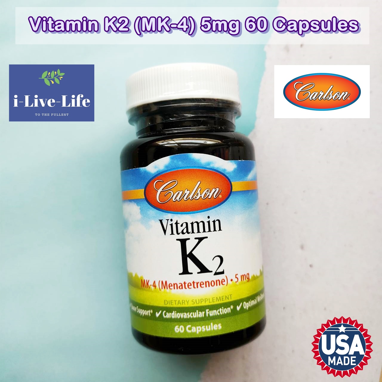 วิตามินเค 2 Vitamin K2 (MK4) 5mg 60 Capsules Carlson Labs Lazada.co.th