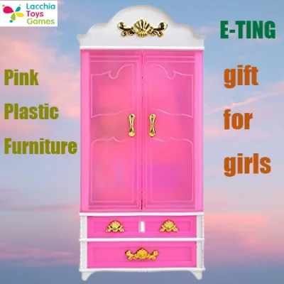 E-TING Pink Plastic Furniture Wardrobe DollHouse Accessories For Doll