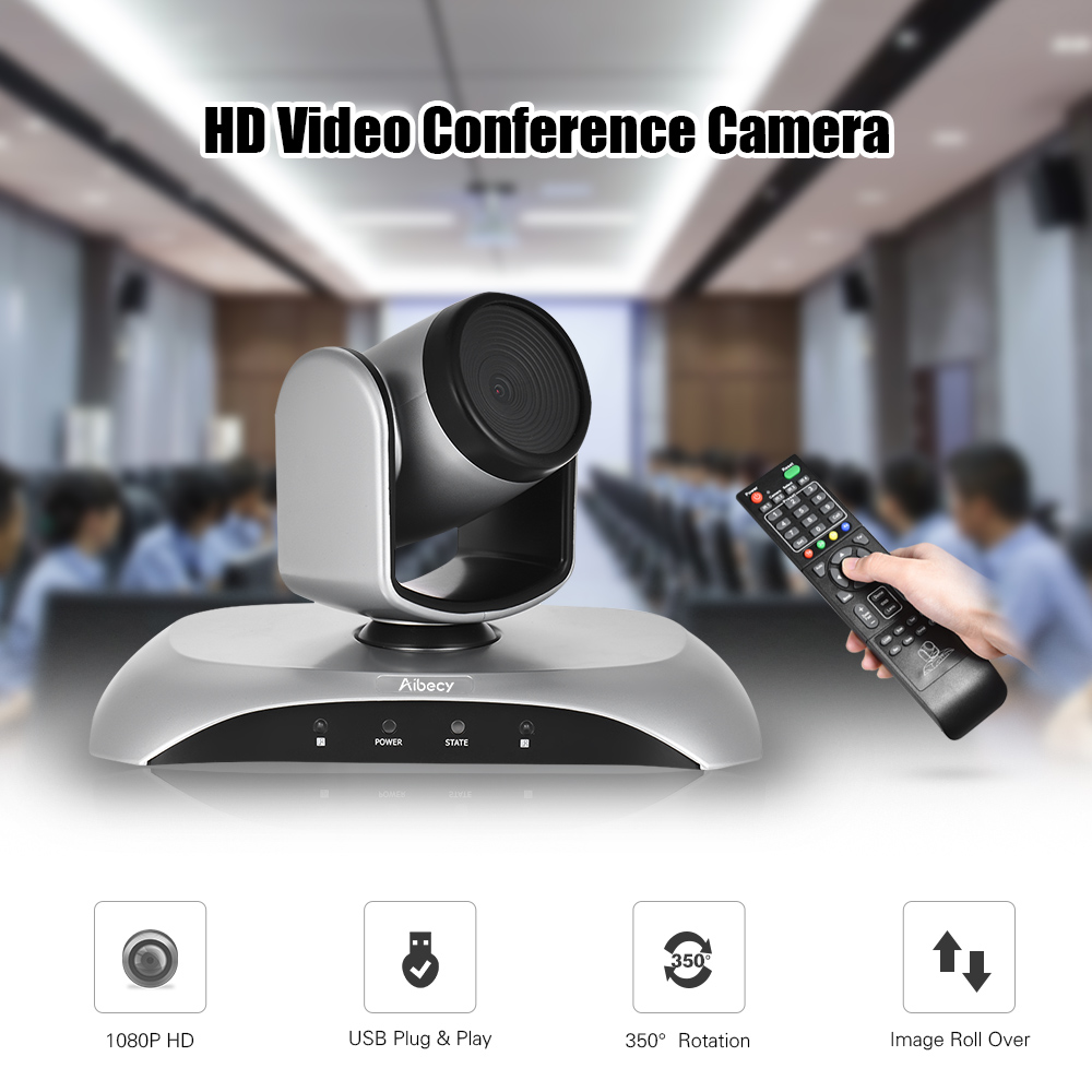 Aibecyกล้องประชุม1080P HD,กล้องเสียบUSBหมุนได้350 ° พร้อมรีโมทคอนโทรลอะแดปเตอร์ไฟสำหรับการประชุมวิดีโอการฝึกอบรมการสอนปลั๊กแบบUS