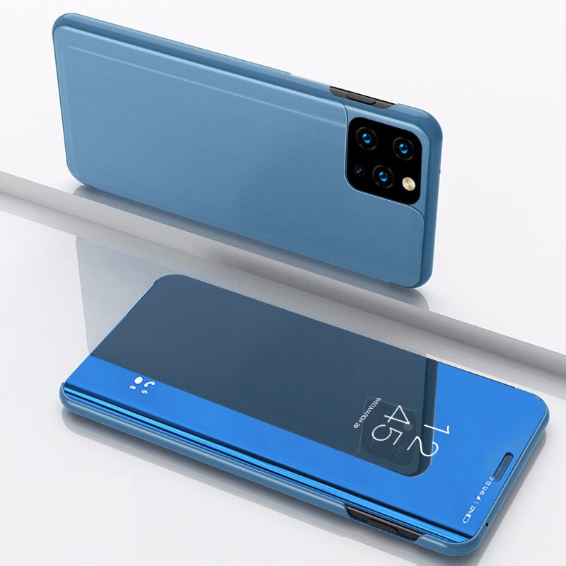 Googlehitech [ส่งจากไทย] Case for Samsung Galaxy A51 / Samsung Galaxy A71 ซับนุ่มมันวาวใสดูปกหรูหราสมาร์ทล้างคุ้มครองเต็มรูปแบบกระจกพลิกกรณีโทร Samsung Galaxy A51 / Samsung Galaxy A71 Flip Cover  ตระกูลสี Blueรูปแบบรุ่นที่ีรองรับ Samsung Galaxy A51