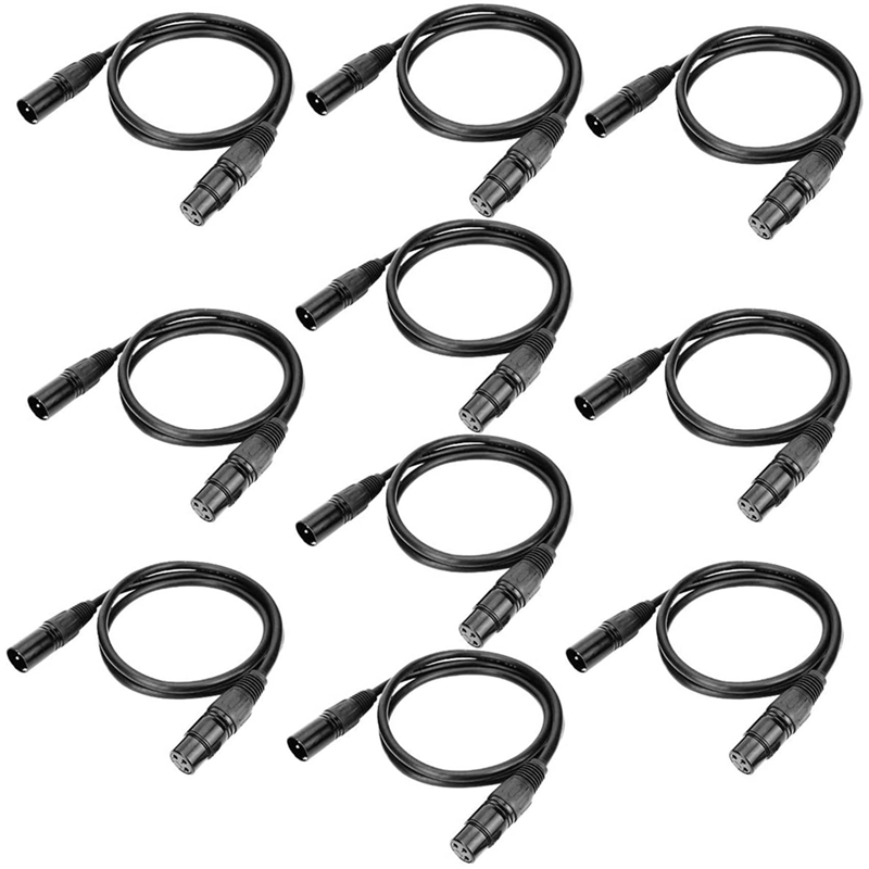 3.2Ft DMX Cable,10PCS 1 Meter DMX Signal Cables Signal Wires,3-Pin XLR Male to Female Stage Light Signal Cable