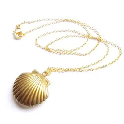 〖Free Shipping〗Seashell Locket Pendant Gold Locket Gold Brass Sea Shell Necklace