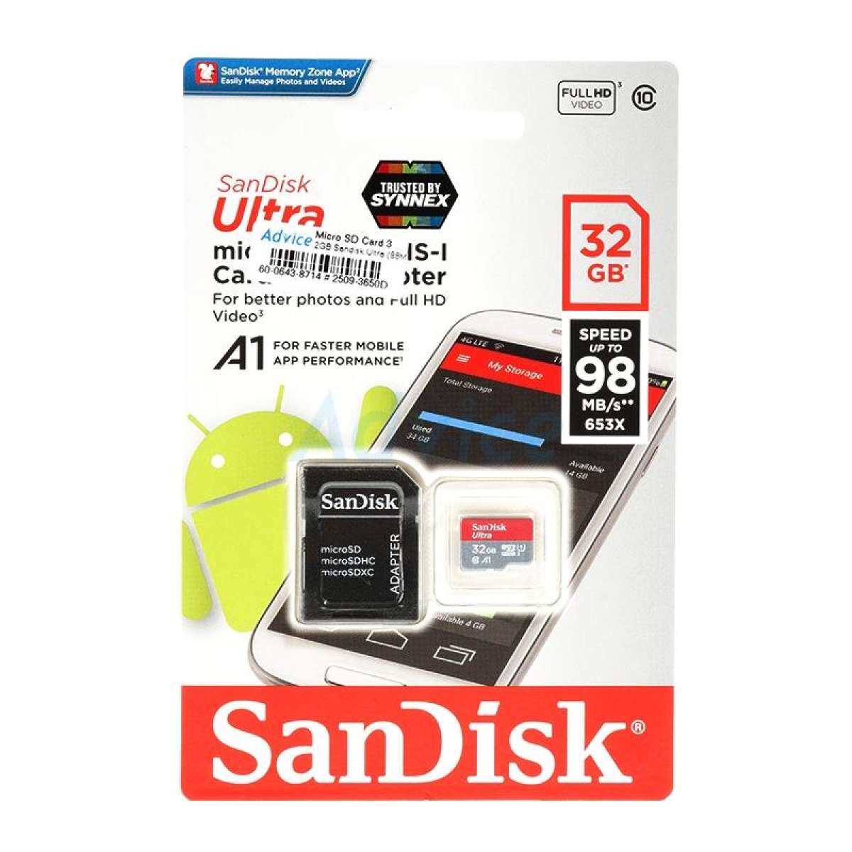 Sandisk MicroSD Ultra Class 10 100MB/S - 32GB (SDSQUNS_032G_GN3MN) ( เมมโมรี่การ์ด ไมโครเอสดี การ์ด ) การ์ดหน่วยความจำ