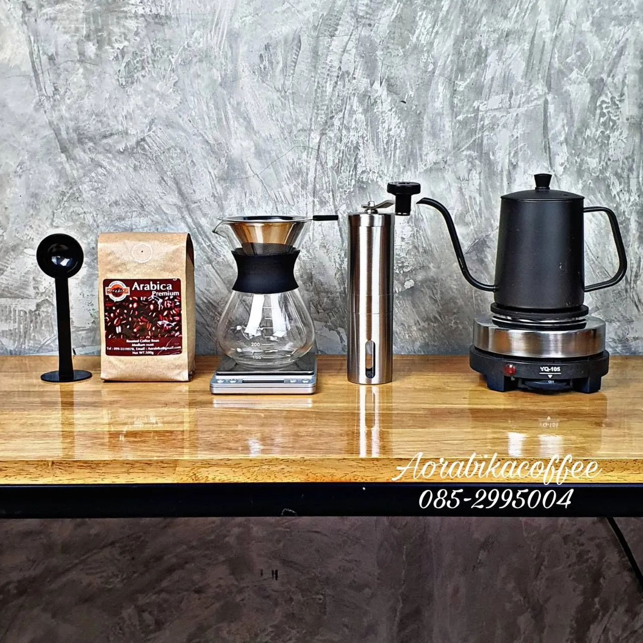 ชุด Drip coffee ขนาด 400ml+ที่กรองสแตนเลส+ที่บดสแตนเลส+ตาชั่งดิจิตอล+กาดริป 600ml+เตาไฟฟ้า+ช้อน+กาแฟ