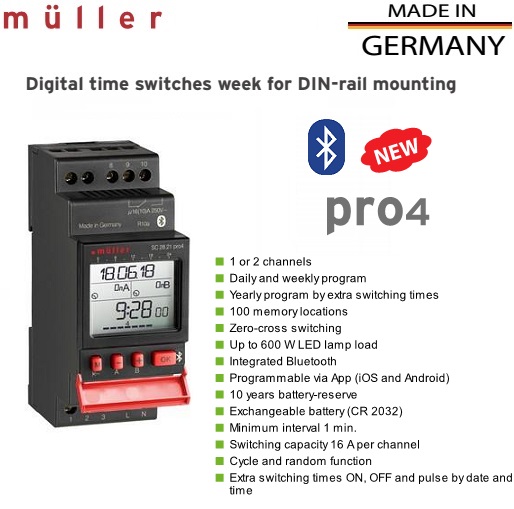 Digital Time Switches Bluetooth 230VAC 50Hz / Timer / นาฬิกาตั้งเวลาแบบดิจิตอล รุ่นบลูทูธ - Muller (Made in Germany)