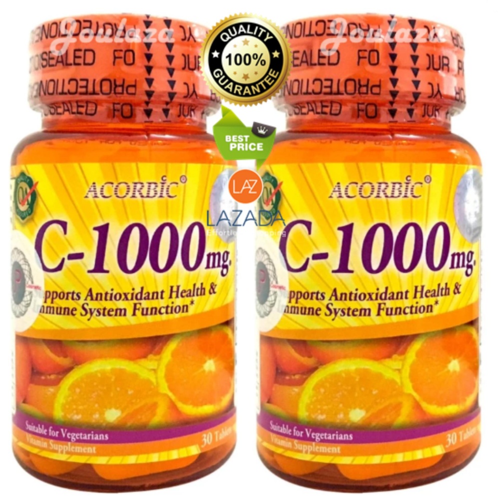 Acorbic วิตามินซี vitamin c - 1000mg (30 เม็ด) วิตามินซี ผิวขาว ใส vit c 1000มิลลิกรัม [ 2กระปุก ]