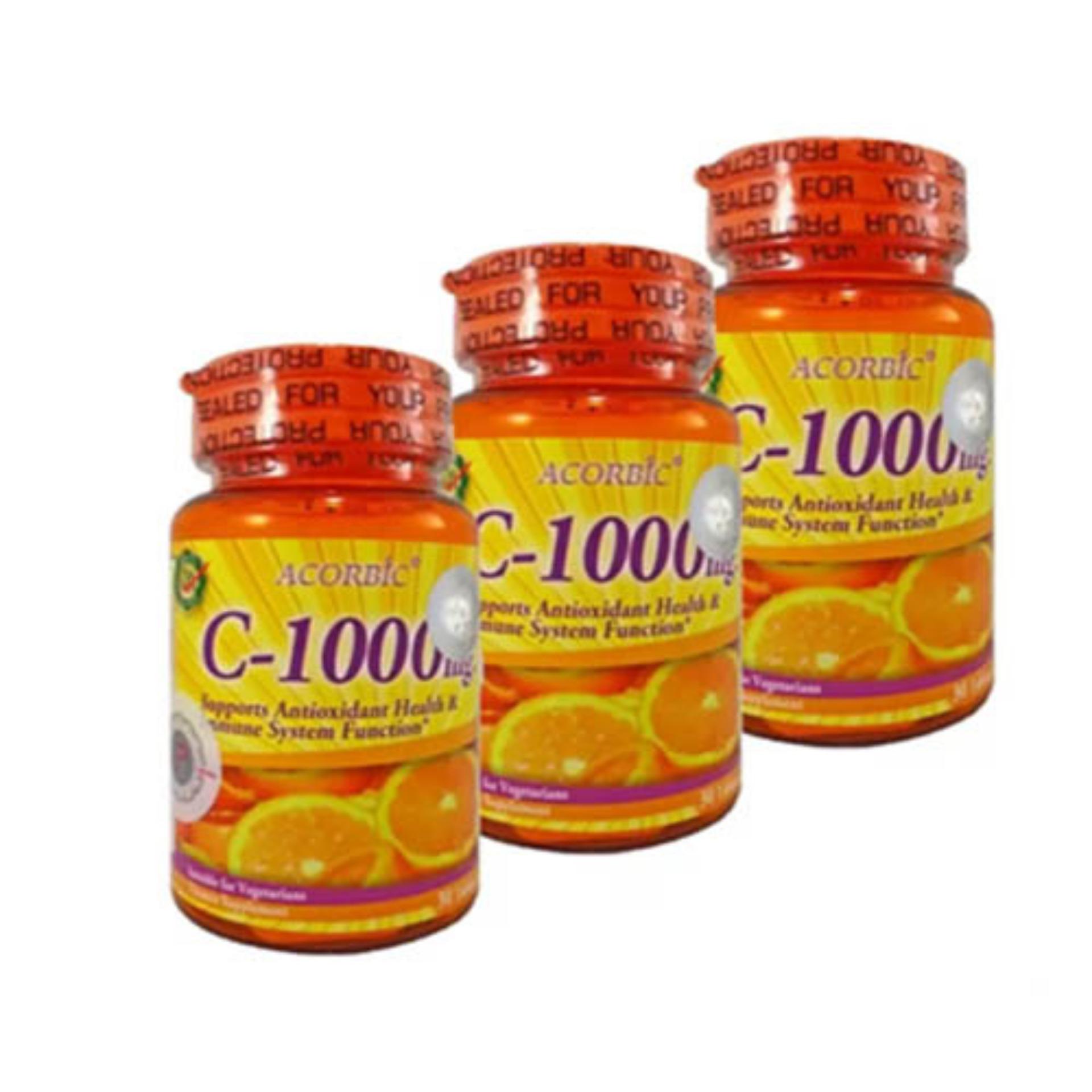 ร ว ว Acorbic Vitamin C 1000mg ผล ตภ ณฑ เสร มอาหาร ว ตาม น ซ 1000 มก 3 กระป ก 30 เม ด 1กระป ก Linda Health Store