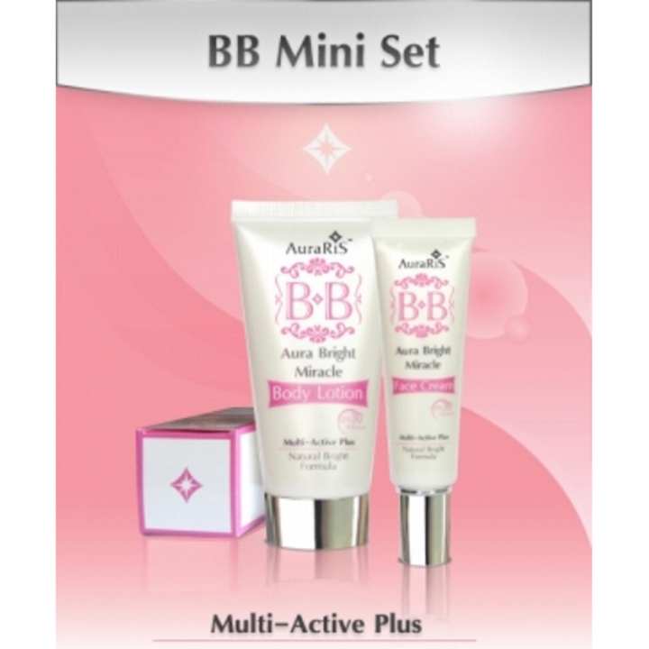 ข้อมูล AuraRIS BB Mini Set : Aura Bright Miracle BB Face Cream (SPF30 PA+++) 10 ml. / Blemish Balm Cream / Instant White Face with Skin Nutrition + Aura Bright Miracle BB Body Lotion 30 ml. / Blemish Balm Cream / Instant White Body with Skin Nutrients พันทิป