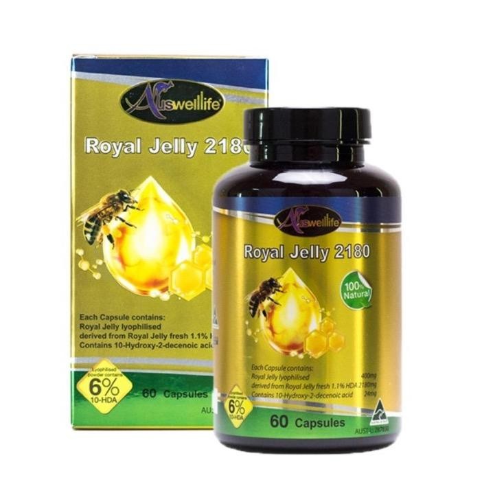 (ส่งฟรี ของแท้ 100%) Auswelllife Royal Jelly นมผึ้งเกรดพรีเมี่ยม 100% 2180 mg. (1 กระปุก x 60 แคปซูล) ทานได้ 2 เดือน
