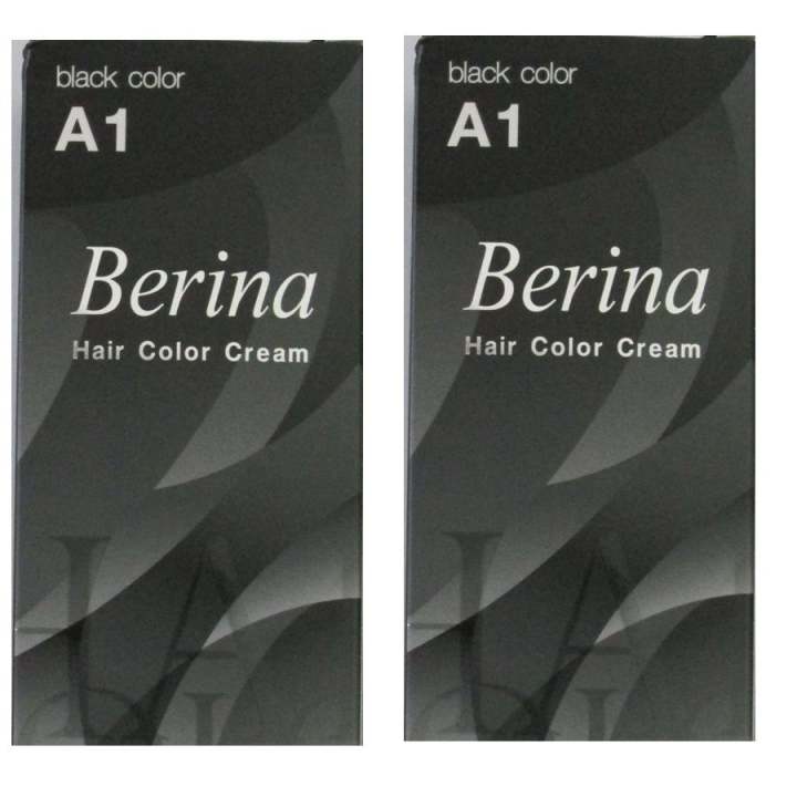 ราคา Berina เบอริน่า ครีมเปลี่ยนสีผม สีดำ ปิดผมขาว ผมหงอก สีผมเป็นธรรมชาติ A1 (Black) 2 กล่อง พันทิป