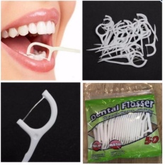 Dental Flosser Floss Tooth Picks Teeth Clean Food Debris Remover,  50 pcs 2-in-1  White ไหมขัดฟัน และไม้จิ้มฟัน บรรจุ 50 ชิ้น สีขาว ( 1 ถุง)