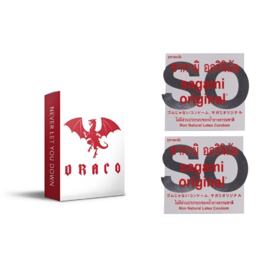 Draco เสริมอาหารสำหรับผู้ชาย สูตร Tonight + Sagami Size M 2 ชิ้น