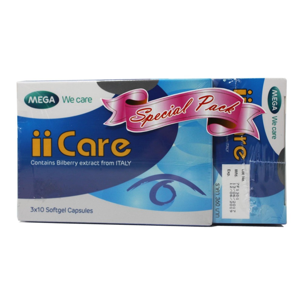 Mega We Care II Care Bilberry Extract 30เม็ด ( ชุด 3 กล่อง free 1 กล่อง)