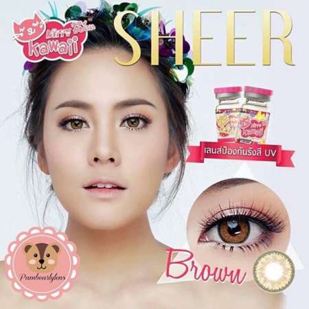 Kitty Kawaii คอนแทคเลนส์ตาฝรั่ง รุ่น Sheer Brown ลายฮิต (สีน้ำตาล) ค่าสายตา 0.00 พร้อมตลับใส่