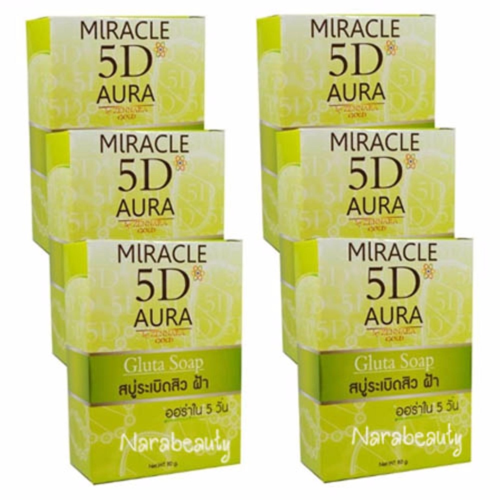 Miracle 5D Aura Gluta Soapสบู่ระเบิดสิว ฝ้า ออร่า80กรัม(6ก้อน)