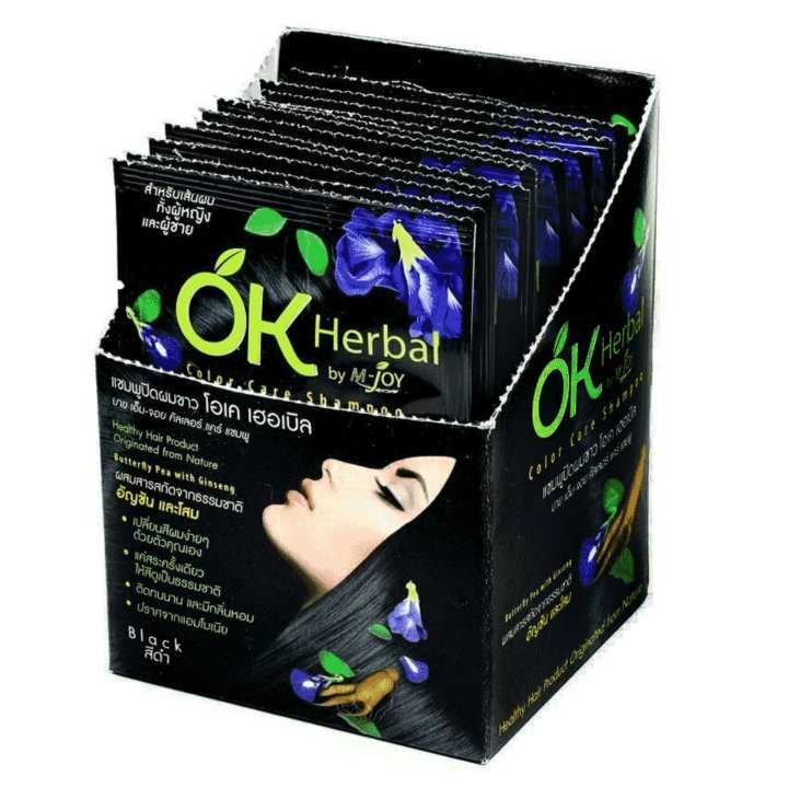 โปรโมชั่น OK Herbal Color Care Shampoo แชมพูปิดผมขาว โอเค เฮอเบิล #สีดำ [1กล่อง 12ซอง] pantip