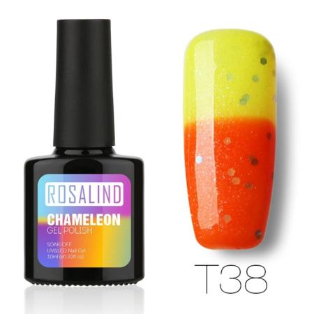 ROSALIND Chameleon สียาทาเล็บเจล เปลี่ยนตามอุณหภูมิ กริตเตอร์ Gel Polish Soak Off UV LED (10ml.) #T38