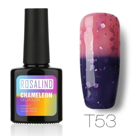 ROSALIND Chameleon สียาทาเล็บเจล เปลี่ยนตามอุณหภูมิ กริตเตอร์ Gel Polish Soak Off UV LED (10ml.) #T53