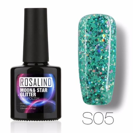 ROSALIND Moon  Star Glitter  สียาทาเล็บเจล 3D กริตเตอร์ พระจันทร์ ดวงดาว Gel Polish Soak Off UV LED (10ml.) #S05