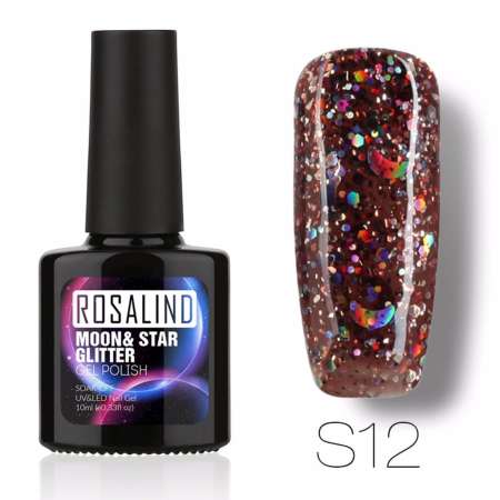 ROSALIND Moon  Star Glitter  สียาทาเล็บเจล 3D กริตเตอร์ พระจันทร์ ดวงดาว Gel Polish Soak Off UV LED (10ml.) #S12