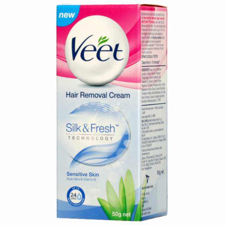 ข้อมูล Veet Hair Removal Cream #Aloe Vera & Vitamin E 50 g. (วีทครีมขจัดขน สำหรับผิวแพ้ง่าย) รีวิว