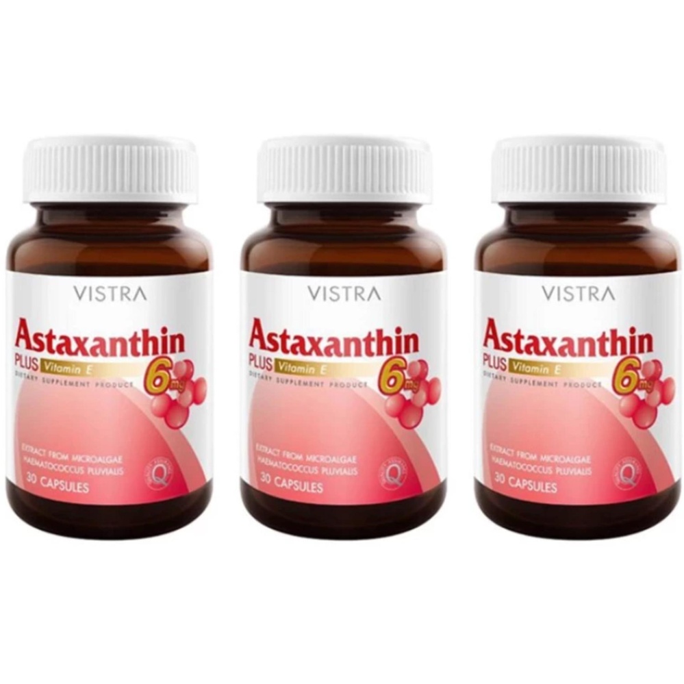 Vistra Astaxanthin 6 mg Plus Vitamin E (30แคปซูล) วิสทร้า แอสตาแซนธิน 6 มิลลิกรัม พลัส วิตามินอี (3ขวด)
