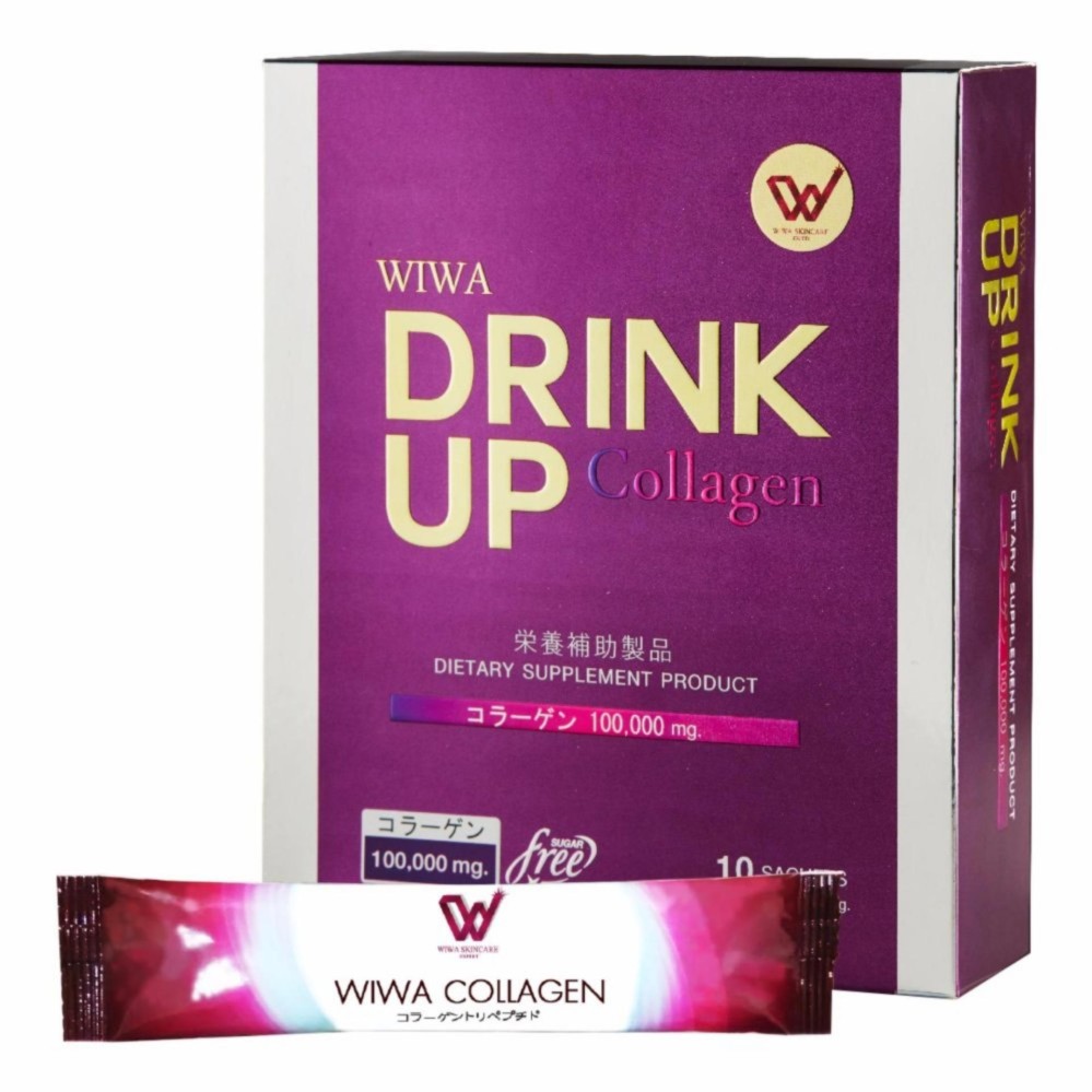 Wiwa Drink Up Collagen วีว่าคอลลาเจน 100,000mg. คอลลาเจนสลายฝ้า เกรดพรีเมี่ยม จากญี่ปุ่น (10 ซอง x 1 กล่อง) อาหารเสริมเพื่อผิวขาว อาหารเสริมเพื่อผิวสวย วิตามินและอาหารเสริม