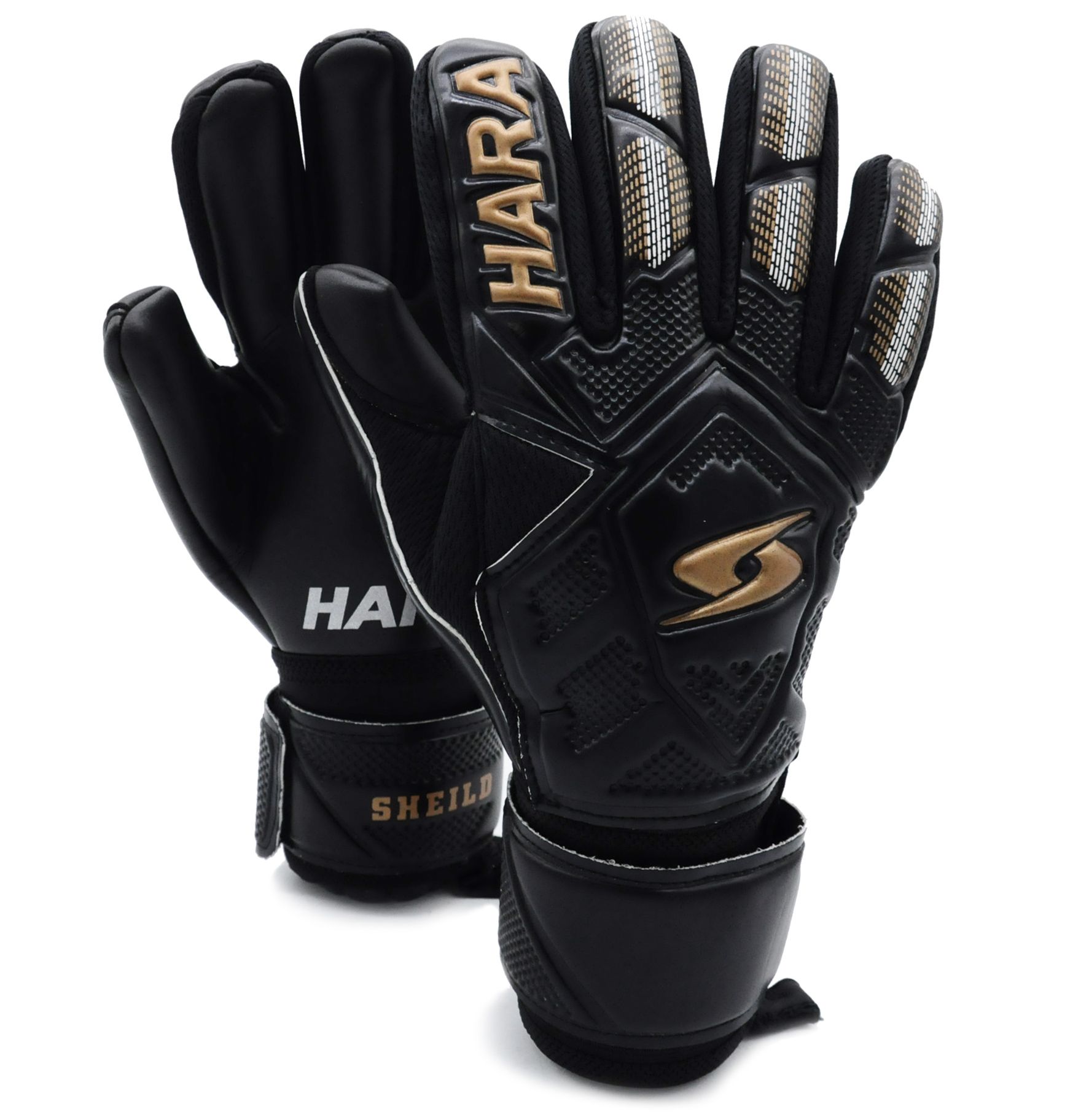 HARA Sports ถุงมือผู้รักษาประตู ระดับอาชีพ ฟิงเกอร์เซฟถอดได้ ถุงมือฟุตบอล สีดำ-ทอง