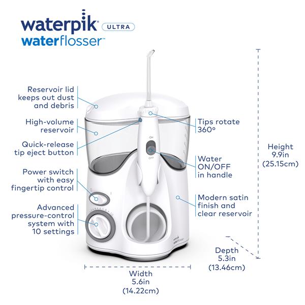 Waterpik Ultra Water Flosser Countertop Oral Irrigator with 6 Tips ADA