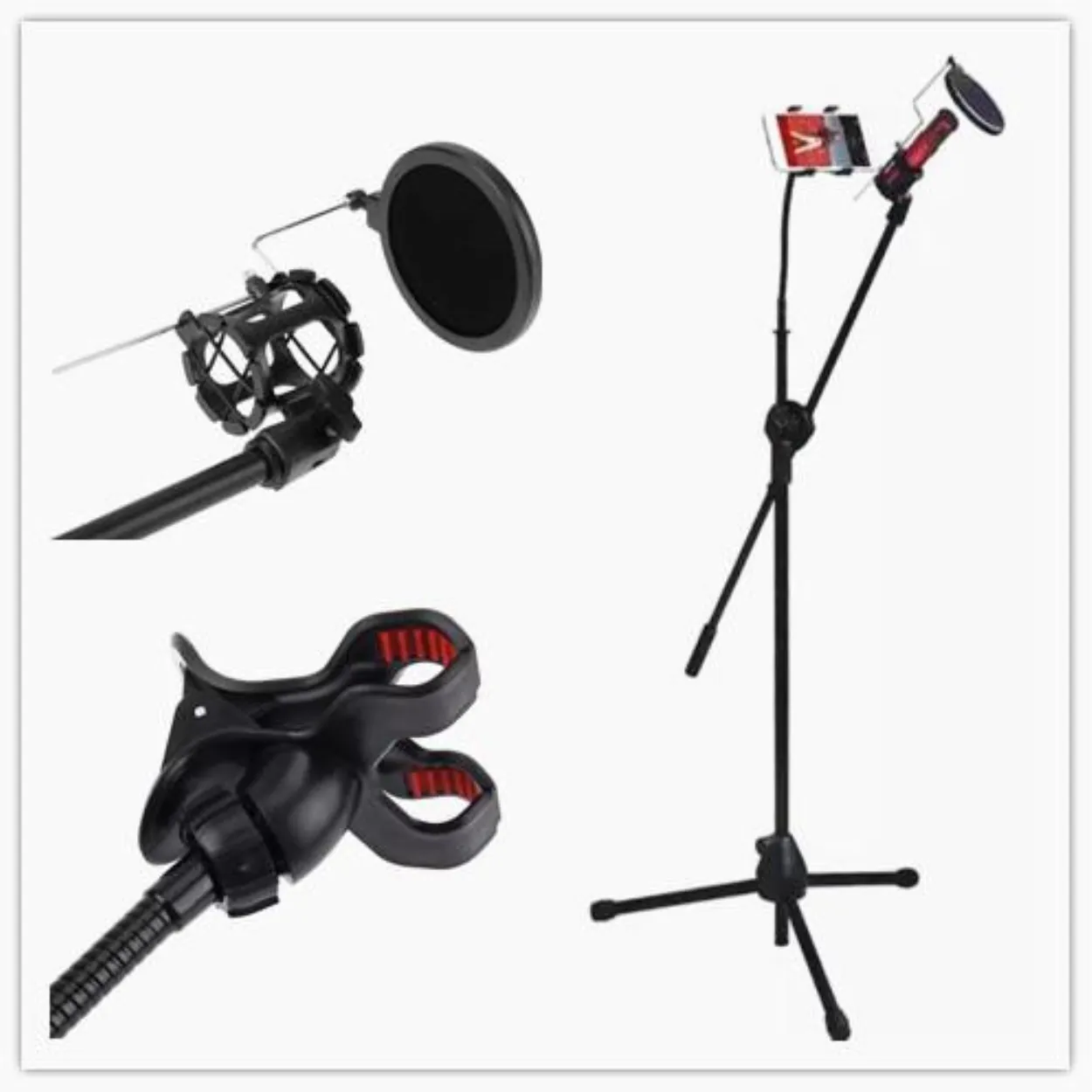 ขาตั้งไมโครโฟน แบบตั้งพื้น( ไม่รวมไมค์) และ ขาตั้ง SmartPhone ขาตั้งมือถือ 2 in 1 Microphone Tripod Stands ขาตั้งไมค์คาร