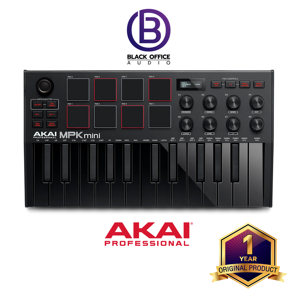 AKAI MPK mini MK3 BLACK มิดี้ คีย์บอร์ด / ทำเพลง / ทำบีท / Midi Keyboard / Midi Controller (BlackOfficeAudio)