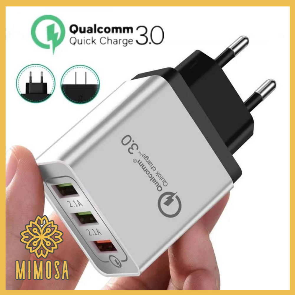 MIMOSA หัวชาร์จเร็ว ที่ชาร์จไฟพกพา ชาร์จเร็ว แบบ 3 Wall charger ช่องรองรับ Quick Charge Fast Charge QC 3.0