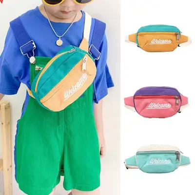 Hittime Children Cute Canvas Chest Bag Kids Cartoon Shoulder Bag Color Matching Messenger Bag