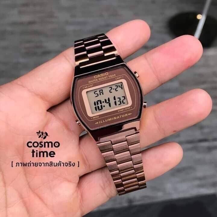 นาฬิกา Casio นาฬิกาข้อมือผู้ชาย หญิง สีชมพู สีนำตาลมาใหม่ สายสเตนเลส รุ่น B640WC-5A