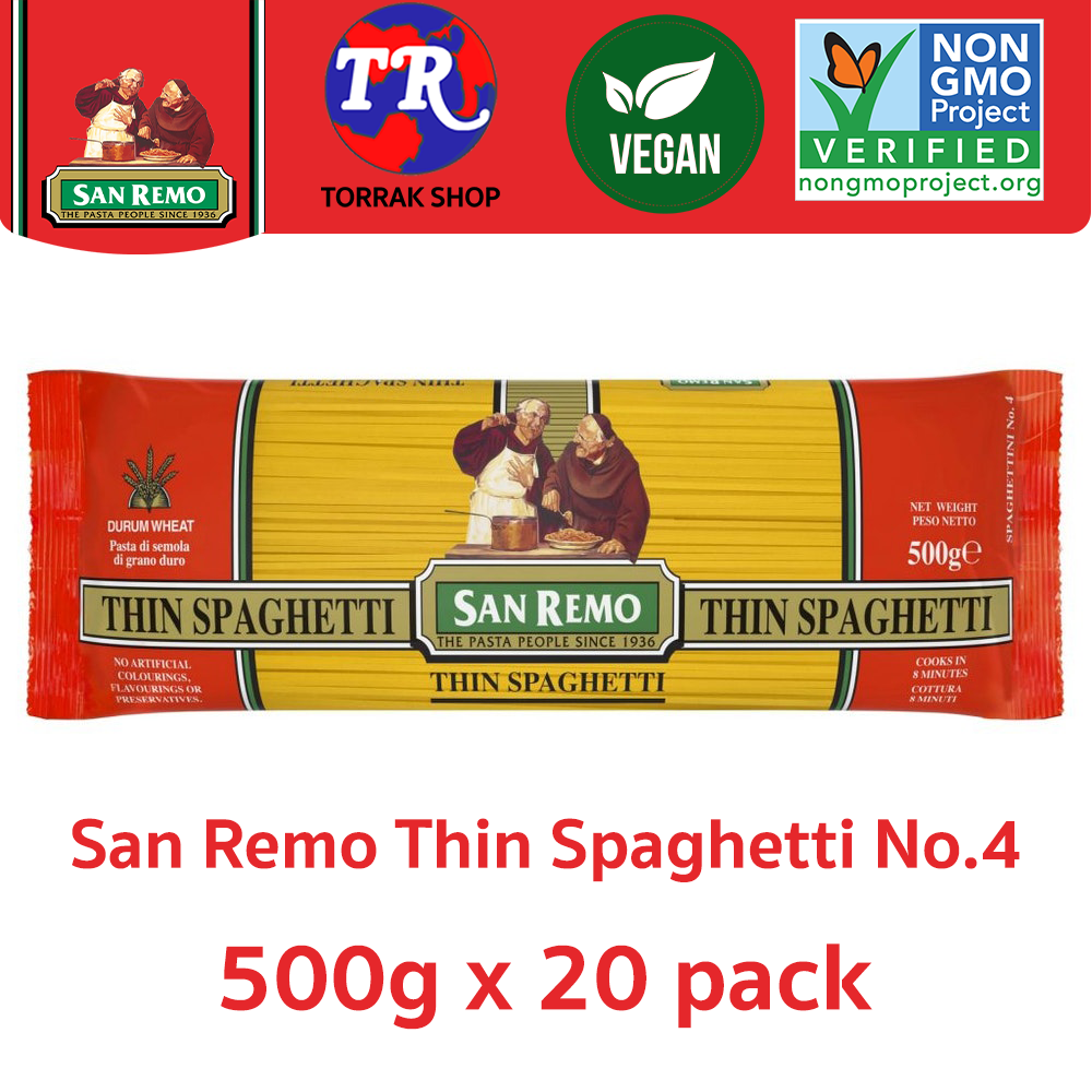 San Remo Thin Spaghetti No.4 ซาน รีโม่ เส้นพาสต้า สปาเกตตี เบอร์ 4 500g x 20 pack