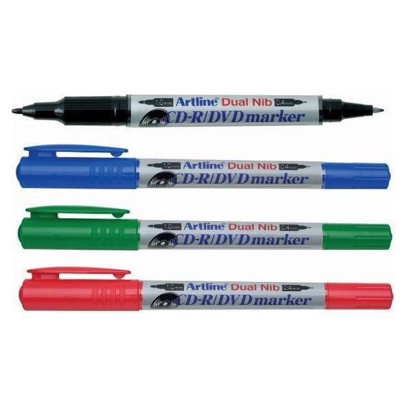 HomeOffice ปากกาเขียนแผ่นซีดี อาร์ทไลน์ 2 หัว ชุด 4 ด้าม (สีดำ,น้ำเงิน,เขียว,แดง) สีเข้ม ติดทนนาน